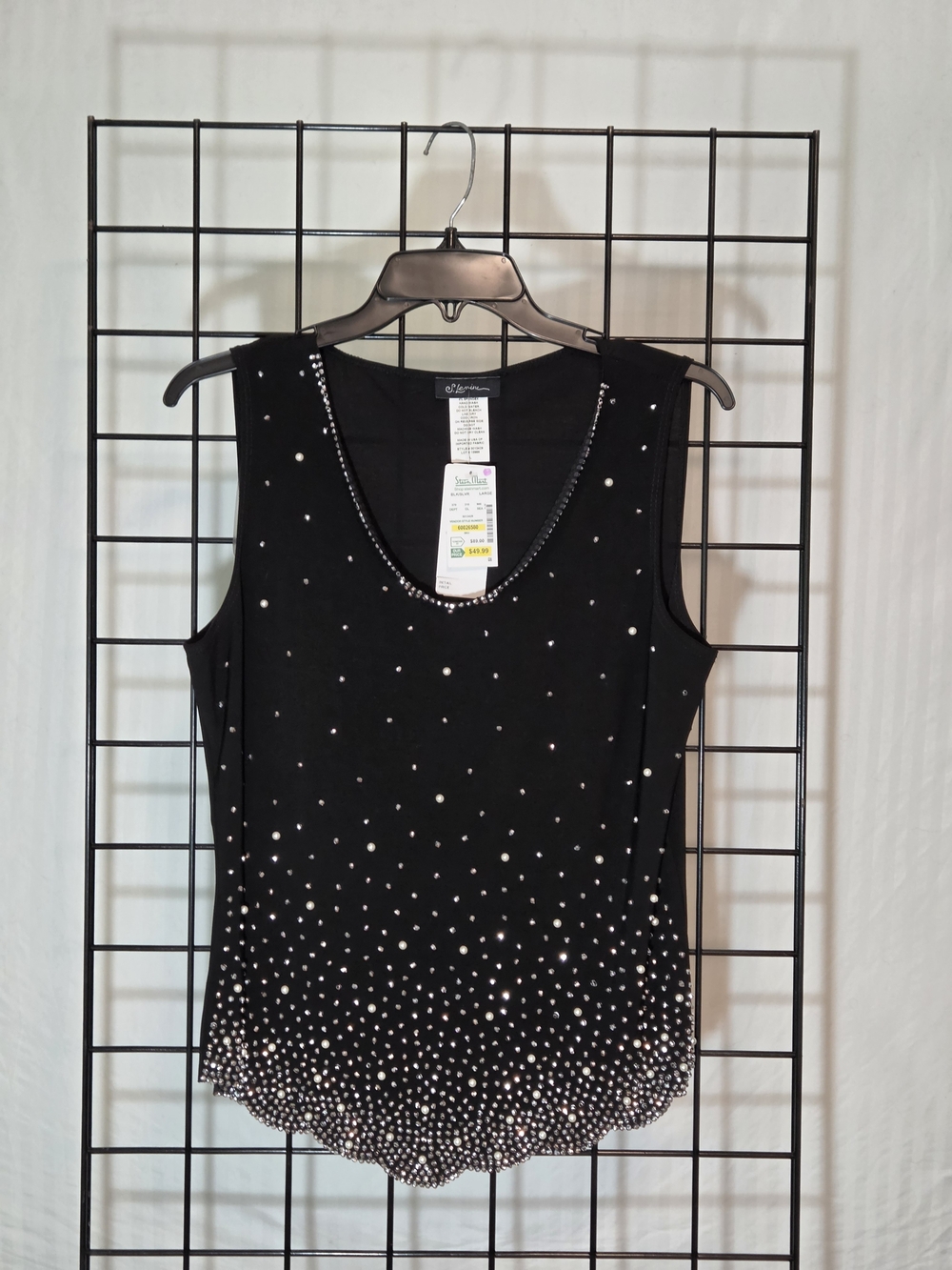 Black Women's Top with Silver Trim - Large